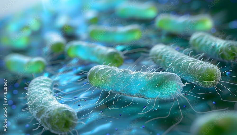 Fototapeta premium E. coli bacteria under microscope.