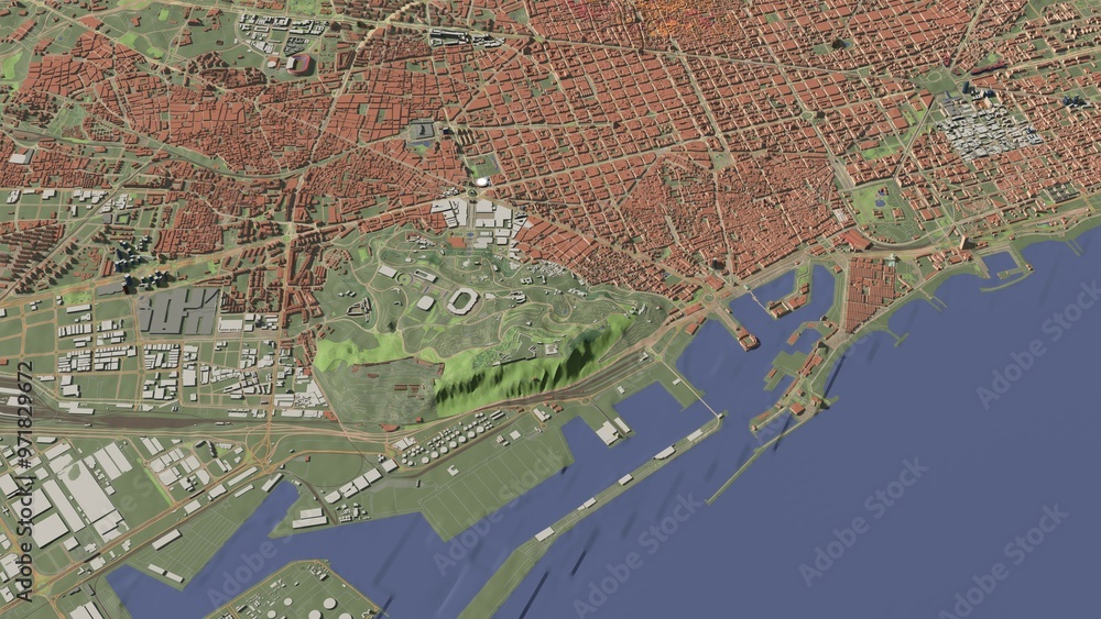 Fototapeta premium 3D illustration of city and urban in Barcelona Spain