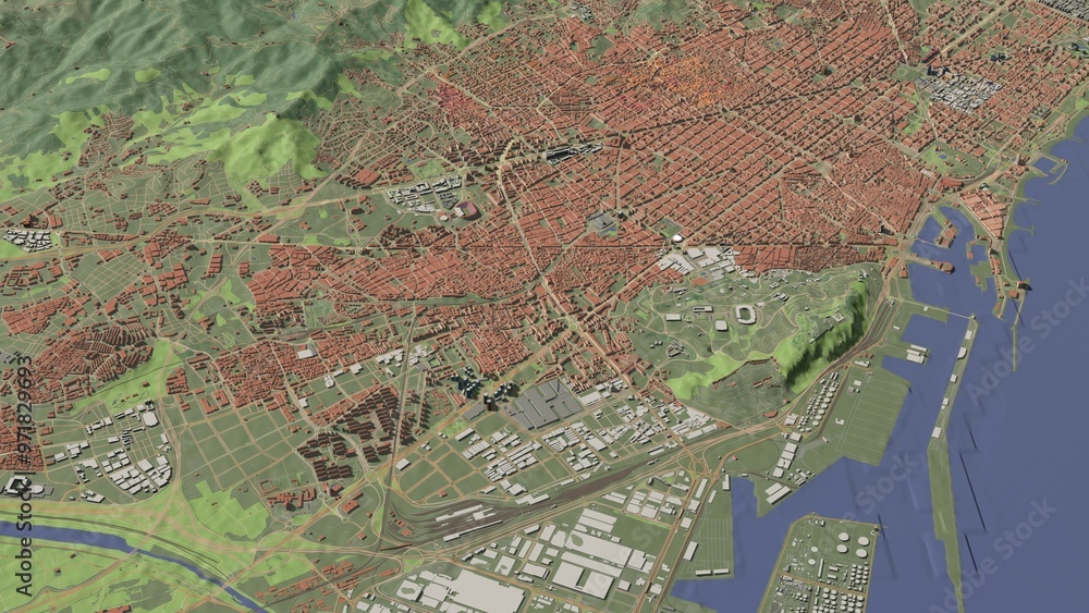 Fototapeta premium 3D illustration of city and urban in Barcelona Spain