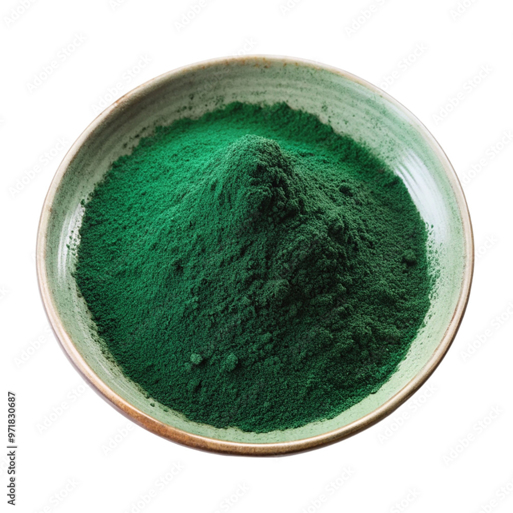 Spirulina on the plate Isolated on transparent background. Spirulina on the plate Isolated on transparent background.