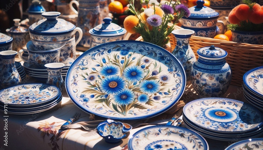 Fototapeta premium Töpferkunst mit blauen Kornblumen