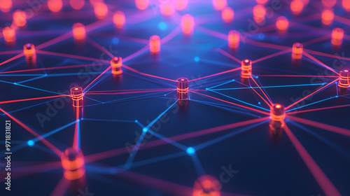 Abstract Network Technology Concept with Interconnected Nodes and Glowing Lines for Digital Communication and Data Flow