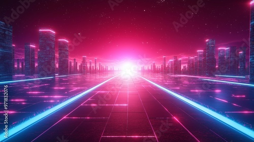 An artistic depiction of a neon grid