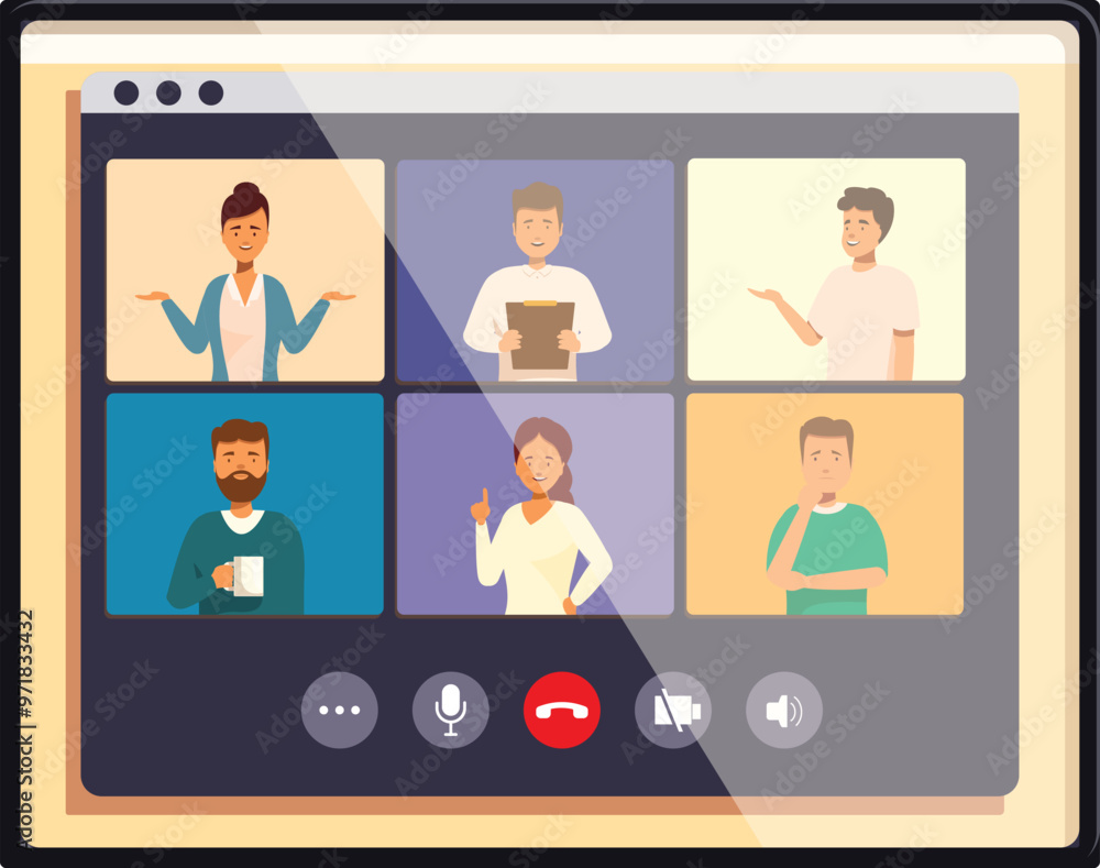 Business people working remotely, having a video conference meeting on a big screen Business people working remotely, having a video conference meeting on a big screen