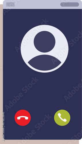Smartphone is showing incoming call screen with caller avatar and buttons for accepting or rejecting call