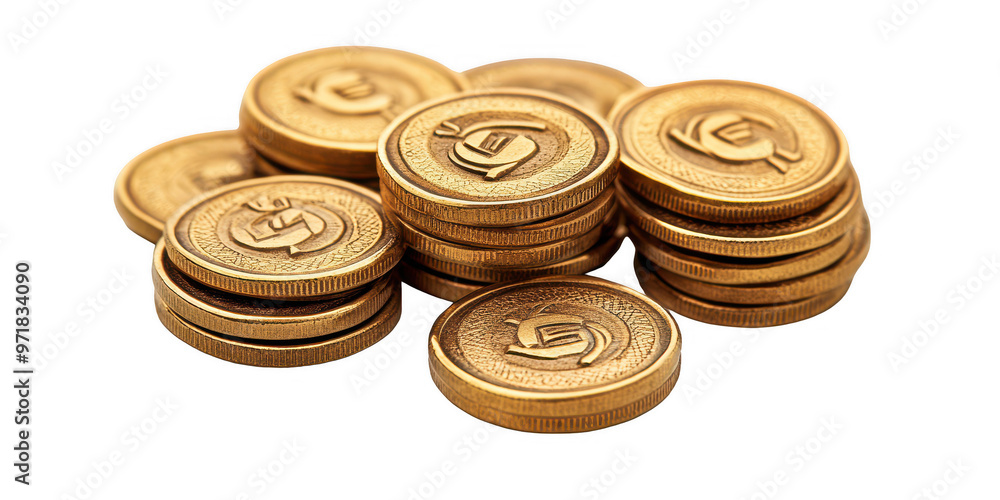 Golden Coin Collection with Swirled Designs on Dark Background. Golden Coin Collection with Swirled Designs on Dark Background.