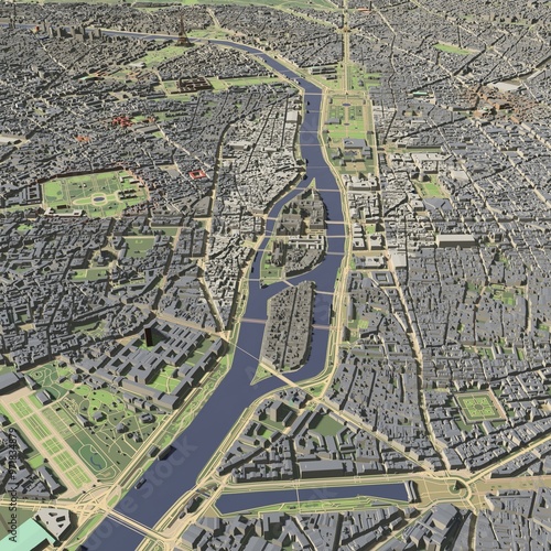 Photography 3D illustration of city and urban in Paris France