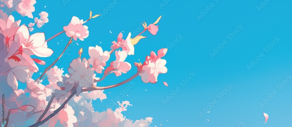 Blooming branches adorned with pink blossoms set against a clear blue sky capturing the essence of a sunny spring day Blooming branches adorned with pink blossoms set against a clear blue sky capturing the essence of a sunny spring day