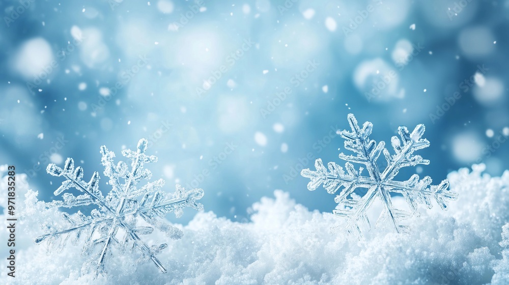 Snowflakes and winter motifs on a cool blue background Snowflakes and winter motifs on a cool blue background