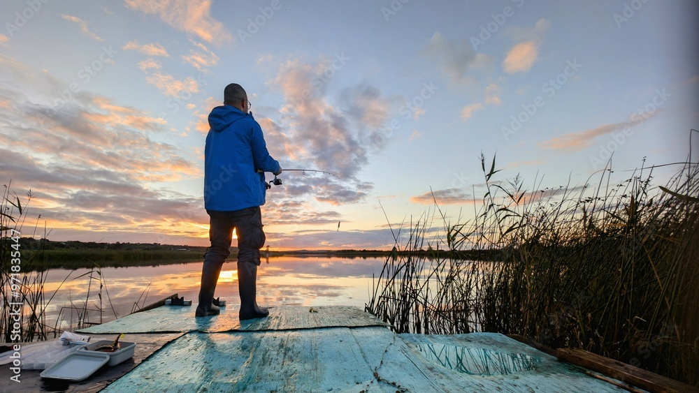 fisherman fishing on shore of Corrib river, Galway, Ireland, spinning, fly fishing, outdoor activities