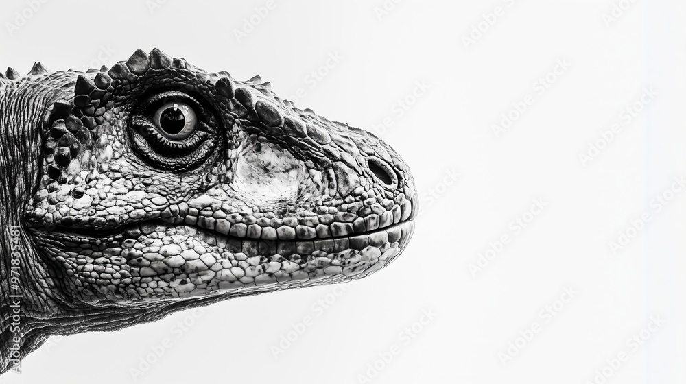 A cute Dinosaur with curious eyes looking and peeking from the side of a white background. Minimalist modern style photographed banner background with free space. Generative AI A cute Dinosaur with curious eyes looking and peeking from the side of a white background. Minimalist modern style photographed banner background with free space. Generative AI