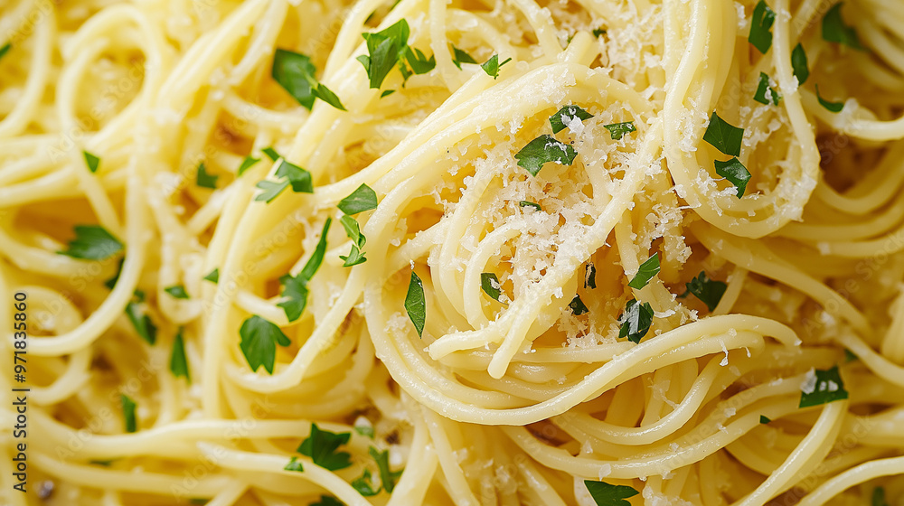 a close-up, top-down view of lemon and herb spaghetti, filling the entire frame with the focus on the pasta's intricate details a close-up, top-down view of lemon and herb spaghetti, filling the entire frame with the focus on the pasta's intricate details