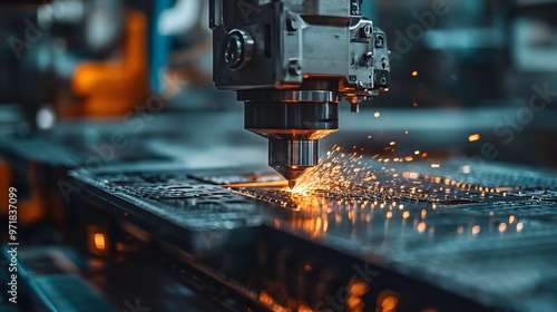 Close-up of beryllium copper being precisely cut and shaped in a high-tech factory, showcasing the intricate details of industrial manufacturing