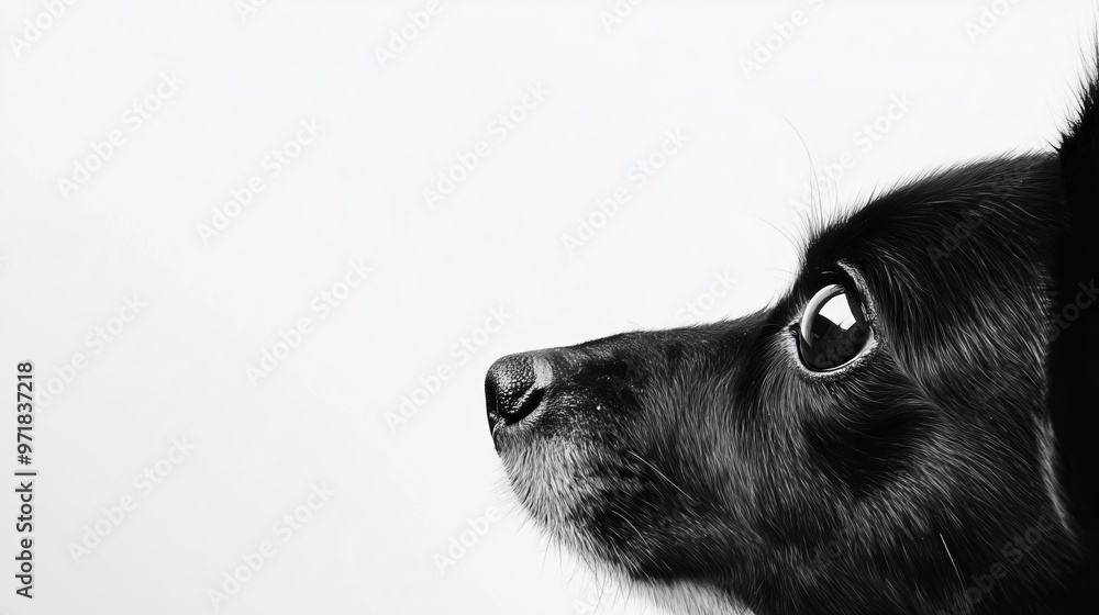 A cute Dog with curious eyes looking and peeking from the side of a white background. Minimalist modern style photographed banner background with free space. Generative AI A cute Dog with curious eyes looking and peeking from the side of a white background. Minimalist modern style photographed banner background with free space. Generative AI