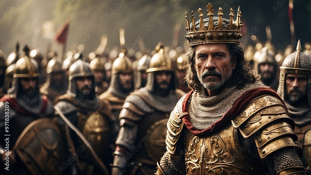 King in Armor Leads Army in Medieval Battle King in Armor Leads Army in Medieval Battle