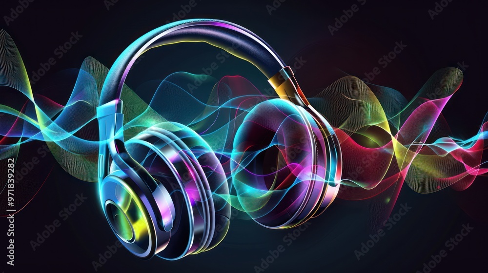 Headphones with colorful waves Headphones with colorful waves