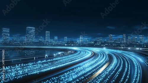Abstract background with high-speed motion and data transfer concept, featuring light trails and long exposure for technological innovation, perfectly suited for topics of speed, modern advancements