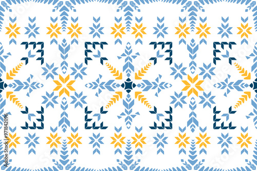 Vector illustration of an ethnic geometric pattern. Bohemian seamless pattern. Embroidery. Seamless traditional design pattern for fabrics, backgrounds, carpets, wallpapers, clothes, and pillowcases.
