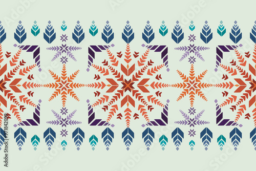 Vector illustration of an ethnic geometric pattern. Bohemian seamless pattern. Embroidery. Seamless traditional design pattern for fabrics, backgrounds, carpets, wallpapers, clothes, and pillowcases.

