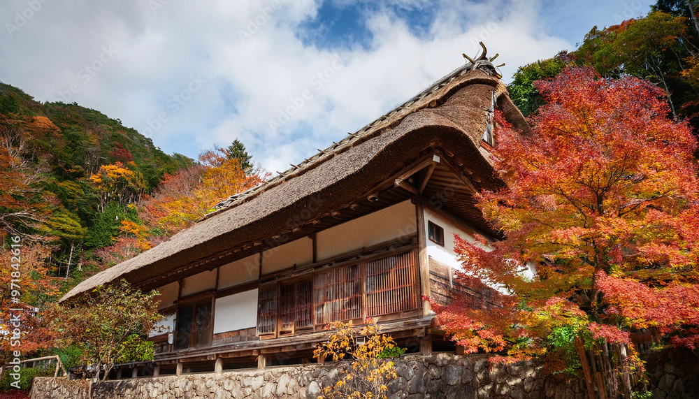 Fototapeta premium 紅葉と古民家