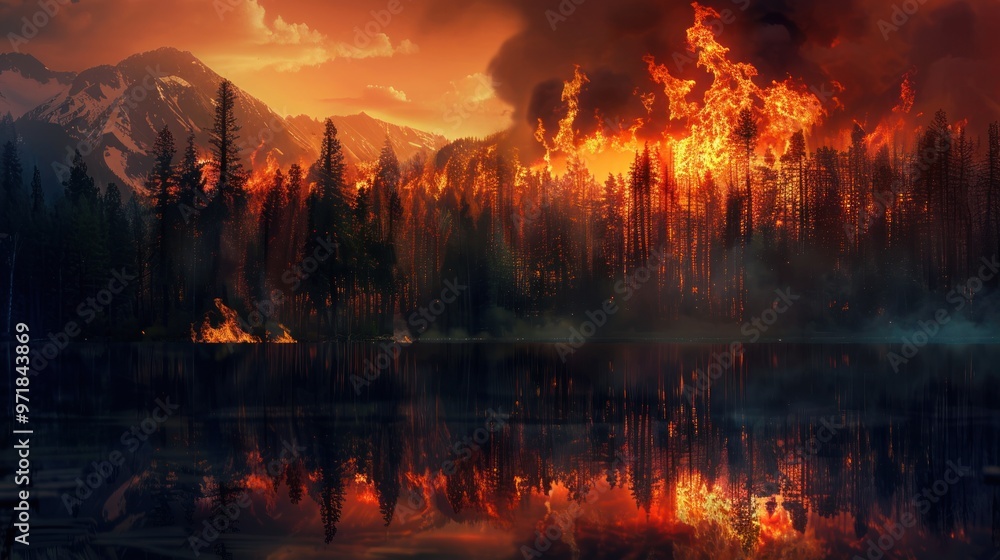 Forest Fire with Mountain Reflection Forest Fire with Mountain Reflection