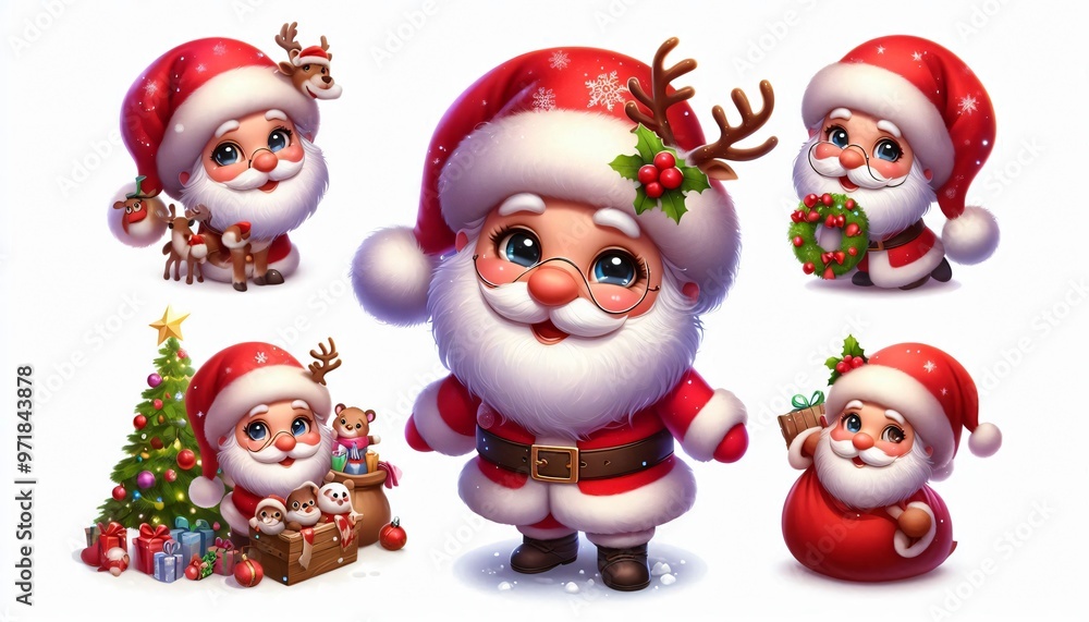 Cute Cartoon Santa Claus Character Set for Christmas Greetings Cute Cartoon Santa Claus Character Set for Christmas Greetings