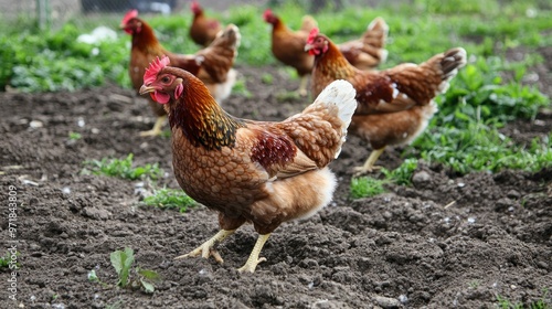 Brown Chickens in a Garden