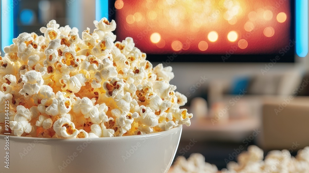 Bowl of Popcorn with Blurred Background for Movie Night Bowl of Popcorn with Blurred Background for Movie Night