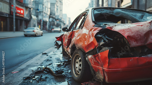 Wallpaper Mural Damaged car abandoned city street car accident scene Torontodigital.ca