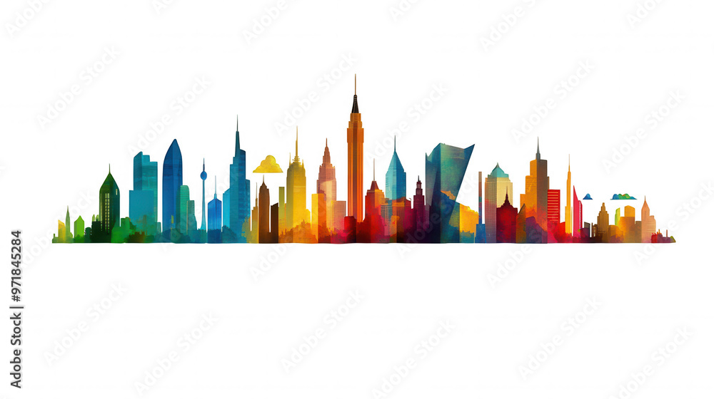 Urban Oasis: Vibrant Cityscape at Sunset with Flying Birds Illustration Urban Oasis: Vibrant Cityscape at Sunset with Flying Birds Illustration