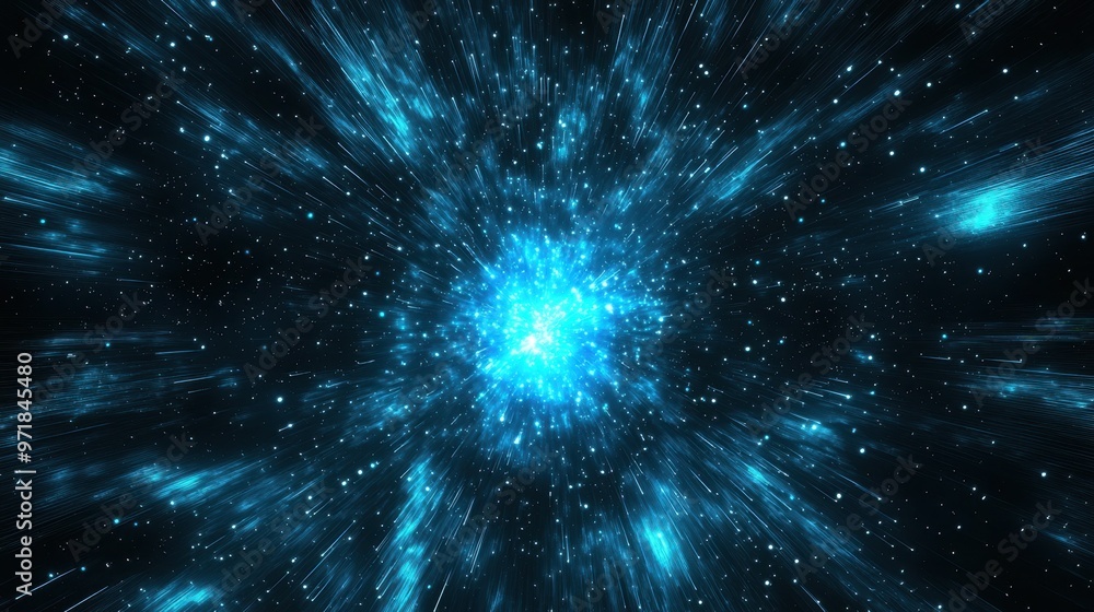 Fototapeta premium Abstract Blue Light Burst with Stars Background