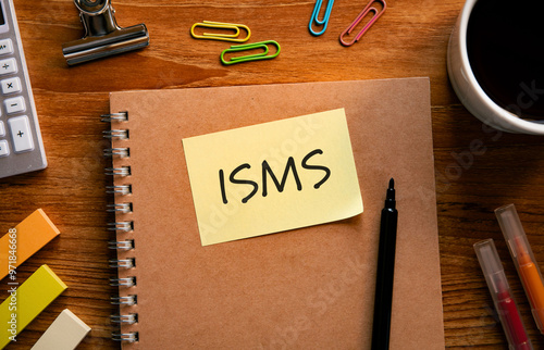 There is word card with the word ISMS. It is an abbreviation for Information Security Management System as eye-catching image. photo