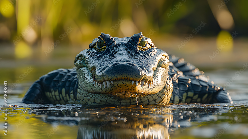 Fototapeta premium Intense Crocodile Leaps from Swamp with Stern Stare