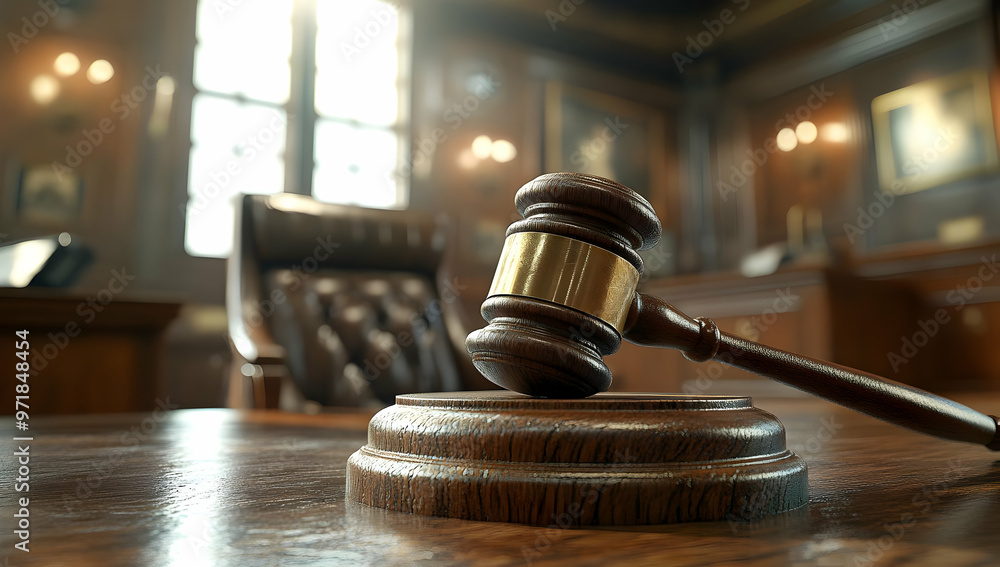 A close-up view of a judge's gavel resting on a wooden block in a classic courtroom setting, symbolizing justice and law. A close-up view of a judge's gavel resting on a wooden block in a classic courtroom setting, symbolizing justice and law.