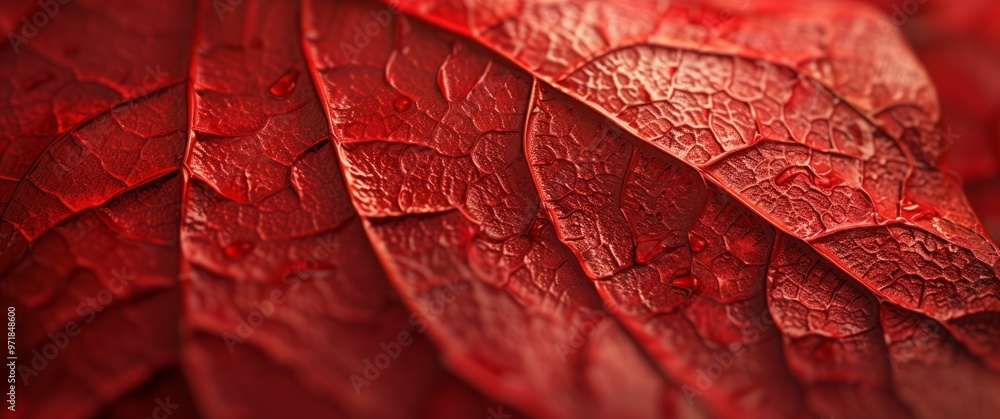 Fototapeta premium A close-up of a red leaf highlighting its natural texture and vibrant hue