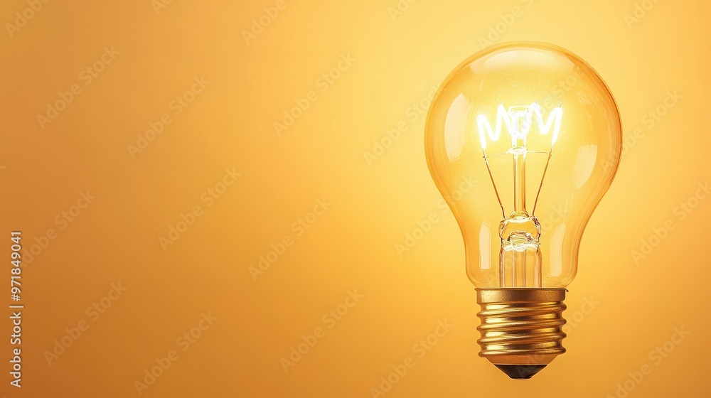 Glowing Light Bulb on Yellow Background Glowing Light Bulb on Yellow Background