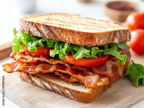 Classic BLT sandwich with crispy bacon, lettuce, and tomato, Fast food, fresh and simple