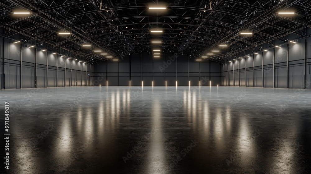 Empty Industrial Warehouse Interior with Steel Beams and Concrete Floor Empty Industrial Warehouse Interior with Steel Beams and Concrete Floor