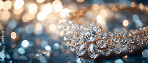 Elegant jewelry piece sparkling with diamonds, showcasing craftsmanship and luxury against a dreamy, blurred background.