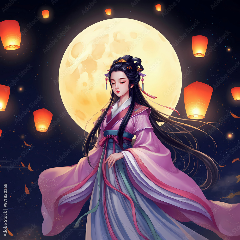 Mid-autumn festival theme illustration, mythical chinese goddess chang ...
