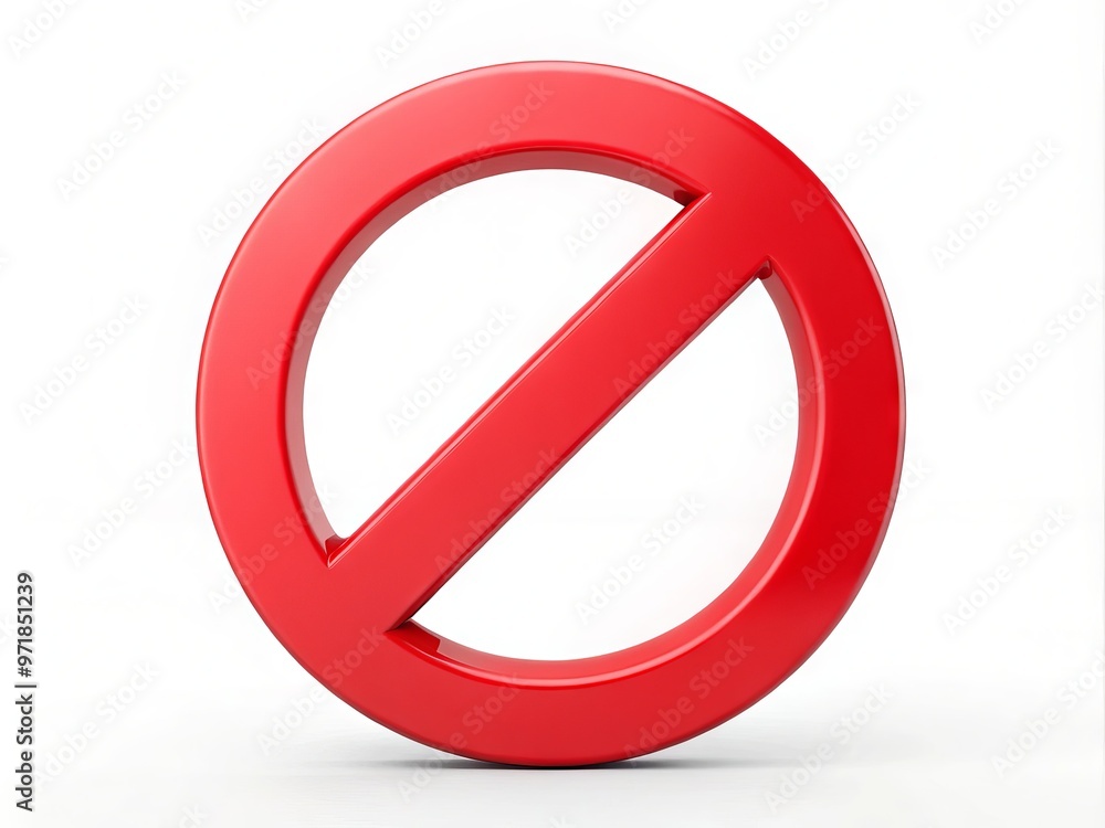 A bold, red circle with a diagonal line crossing through its center, universally recognized as a prohibited or A bold, red circle with a diagonal line crossing through its center, universally recognized as a prohibited or