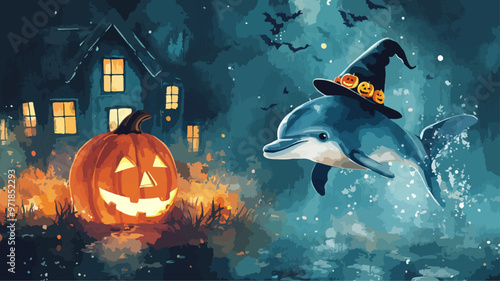 Delfin Dolphin Tier Halloween Geisterhaus