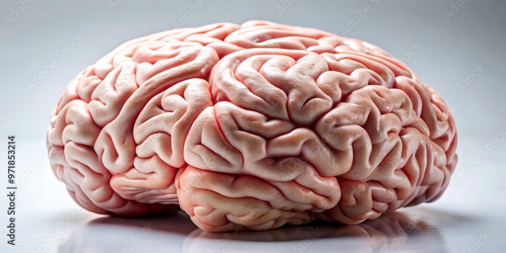 A delicate, intricate, and complex human brain specimen, freshly extracted, sits on a sterile white surface, showcasing A delicate, intricate, and complex human brain specimen, freshly extracted, sits on a sterile white surface, showcasing