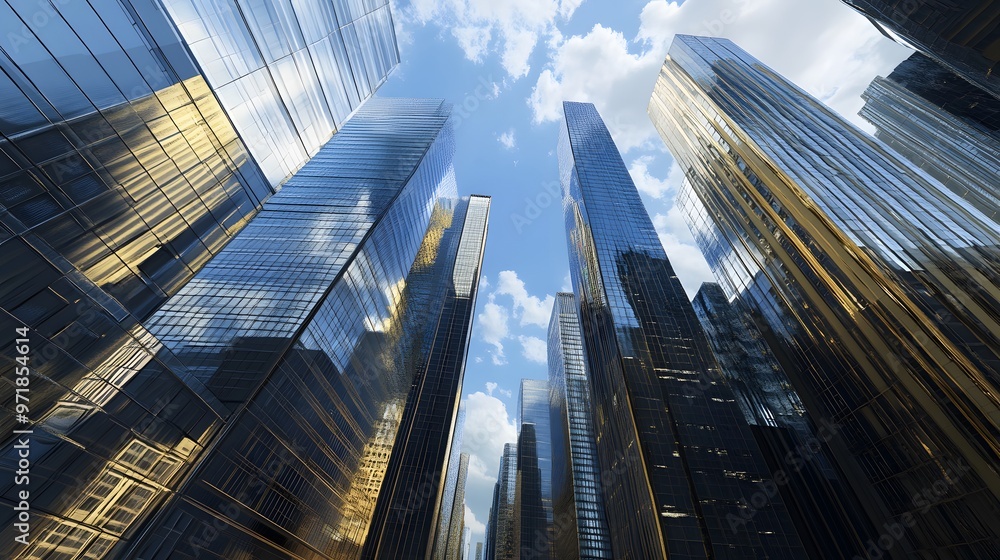 A Low Angle View of Modern Glass Skyscrapers A Low Angle View of Modern Glass Skyscrapers