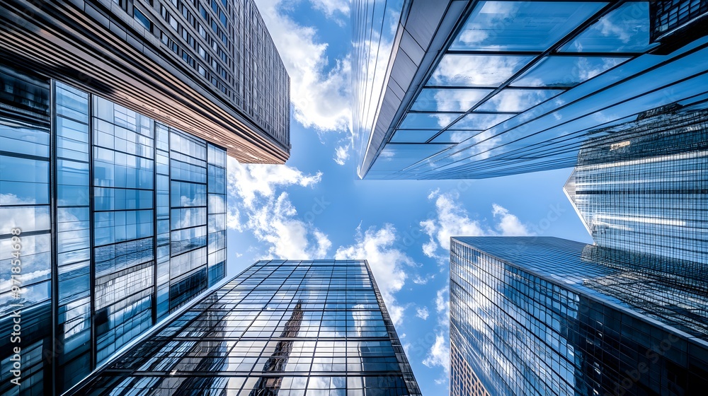 Modern Glass Buildings Against a Blue Sky Modern Glass Buildings Against a Blue Sky