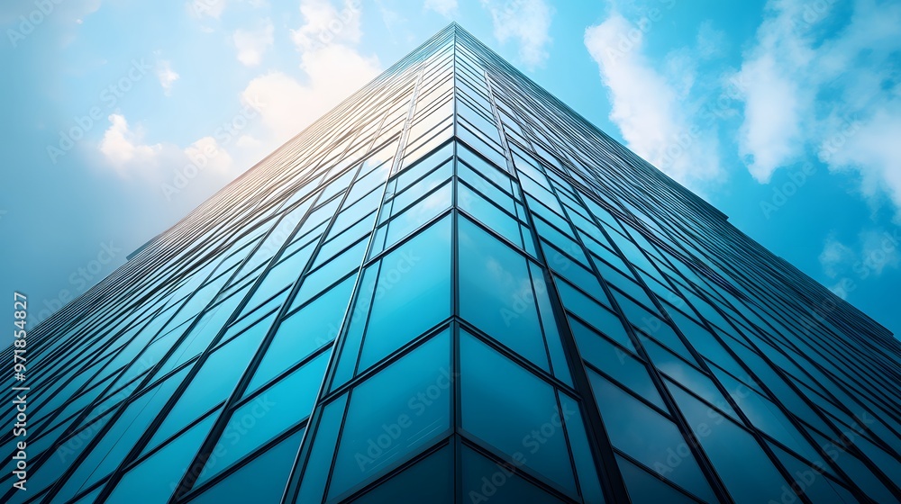 Low Angle View of Modern Glass Building Facade Low Angle View of Modern Glass Building Facade
