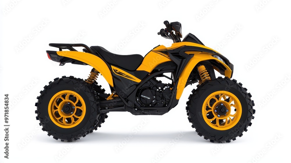 Yellow ATV Quad Bike Off Road Vehicle Isolated White Background Yellow ATV Quad Bike Off Road Vehicle Isolated White Background