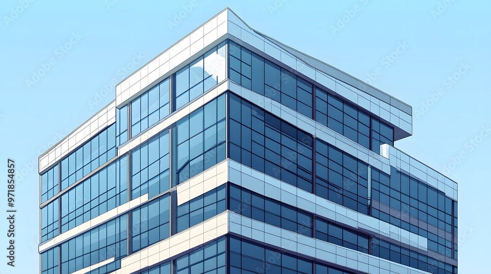 Modern Office Building with Blue Glass Windows Modern Office Building with Blue Glass Windows