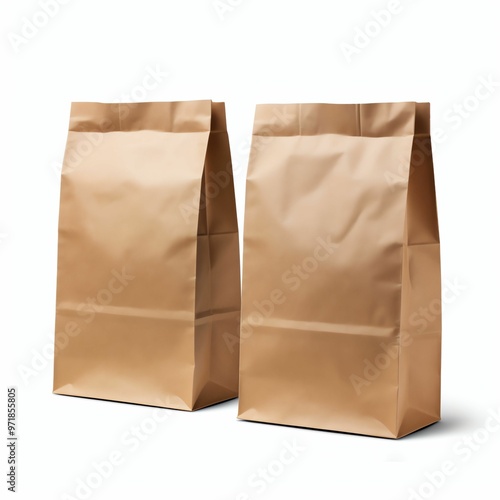 a paper coffee bags mockup blank, studio light , isolated on white background