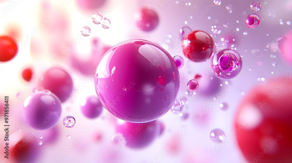 Colorful abstract spheres floating in a dreamy, ethereal environment filled with bubbles and light reflections. Colorful abstract spheres floating in a dreamy, ethereal environment filled with bubbles and light reflections.